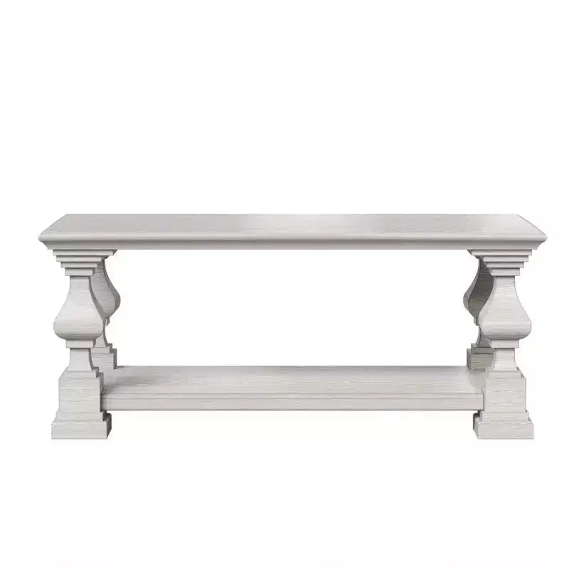 Tavolino da caffè Homsee in legno massello stile rustico, ripiano portaoggetti a doppio livello, gambe decorative ornate, tavolino centrale per mettere ordine nel caos