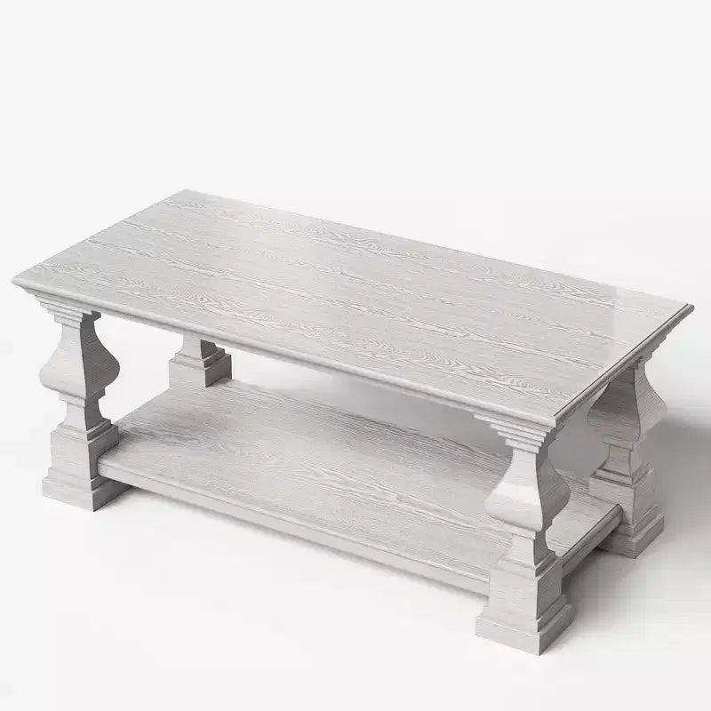 Tavolino da caffè Homsee in legno massello stile rustico, ripiano portaoggetti a doppio livello, gambe decorative ornate, tavolino centrale per mettere ordine nel caos
