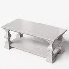 Tavolino da caffè Homsee in legno massello stile rustico, ripiano portaoggetti a doppio livello, gambe decorative ornate, tavolino centrale per mettere ordine nel caos