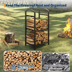 Cavalletto Portalegna per Esterni, Portalegna per Camino, Contenitore per Legna da Ardere con Ganci per Accendifuoco, Robusto Organizer in Metallo per Legna