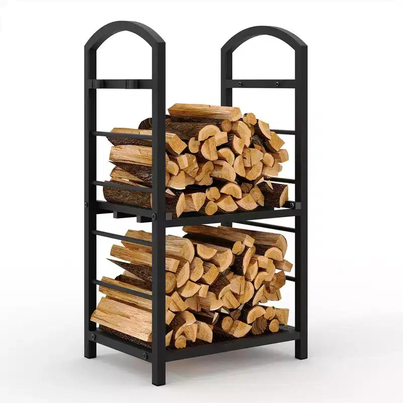 Firewood Rack Outdoor, Wood Rack for Firewood, Fire Wood Storage with Kindling Hooks, Heavy Duty Metal Logs Racks Storage Organizer