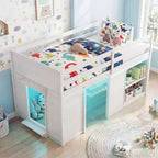 Costway Letto a soppalco singolo con luci a LED, 2 ante e ripiani sotto il letto per bambini