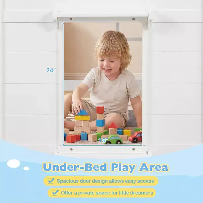Costway Letto a soppalco singolo con luci a LED, 2 ante e ripiani sotto il letto per bambini