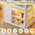 Costway Letto a soppalco singolo con luci a LED, 2 ante e ripiani sotto il letto per bambini