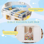 Costway Letto a soppalco singolo con luci a LED, 2 ante e ripiani sotto il letto per bambini