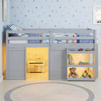 Costway Letto a soppalco singolo con luci a LED, 2 ante e ripiani sotto il letto per bambini