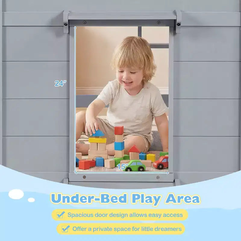 Costway Letto a soppalco singolo con luci a LED, 2 ante e ripiani sotto il letto per bambini