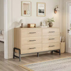 Comò a 6 cassetti per camera da letto, cassettiera larga 132 cm con ampio spazio di archiviazione, cassettiera autoportante in legno per soggiorno, camera da letto, ingresso