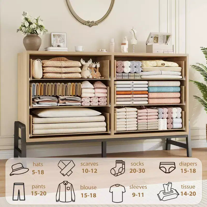 Comò a 6 cassetti per camera da letto, cassettiera larga 132 cm con ampio spazio di archiviazione, cassettiera autoportante in legno per soggiorno, camera da letto, ingresso