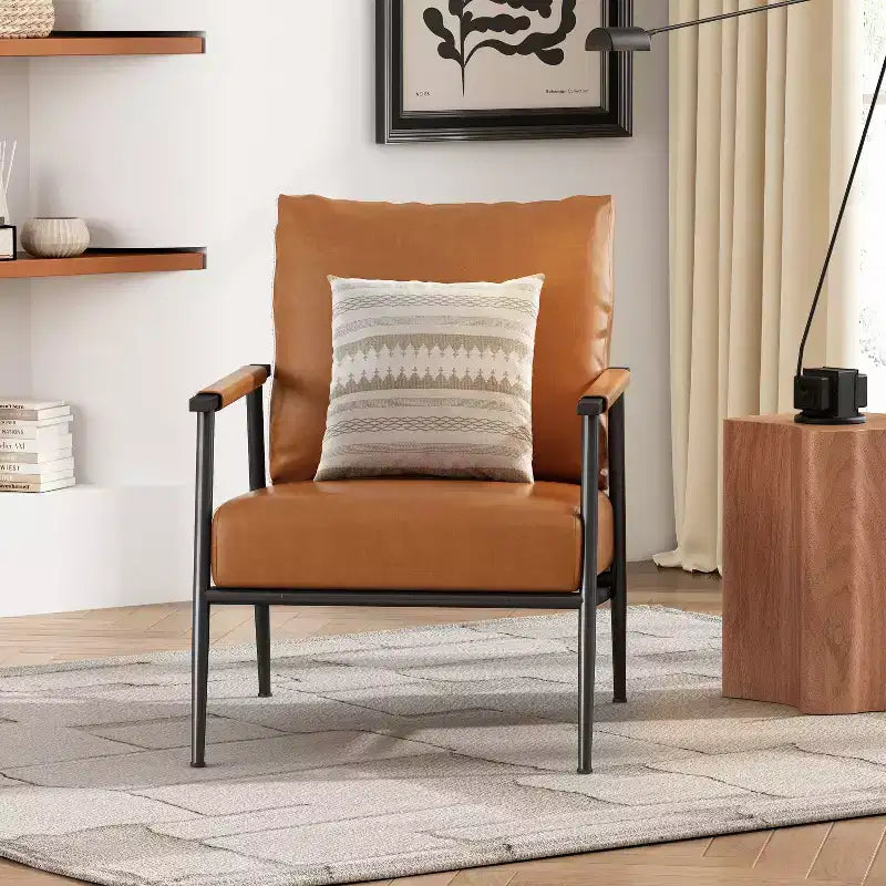 Poltrona di design Mid-Century Modern con rivestimento in similpelle e struttura in metallo, ideale per soggiorno, camera da letto o ufficio