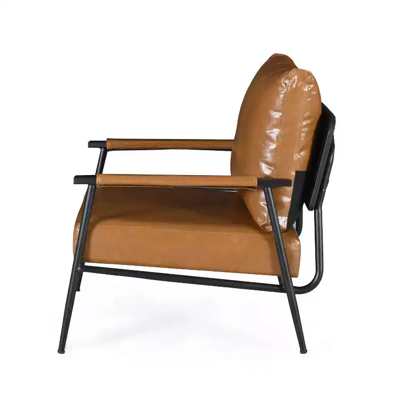 Poltrona di design Mid-Century Modern con rivestimento in similpelle e struttura in metallo, ideale per soggiorno, camera da letto o ufficio