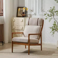 Mid Century Modern Accent Armchair with Solid Wood Frame, Light Gray Upholstered Cushions, for Lounge