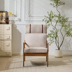 Poltrona d'Appoggio Mid-Century Modern con Struttura in Legno Massiccio, Cuscini Imbottiti Grigio Chiaro, per Salotto