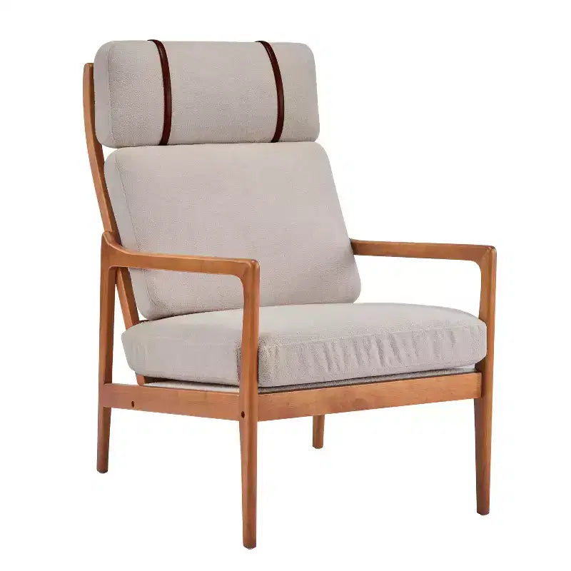 Poltrona d'Appoggio Mid-Century Modern con Struttura in Legno Massiccio, Cuscini Imbottiti Grigio Chiaro, per Salotto