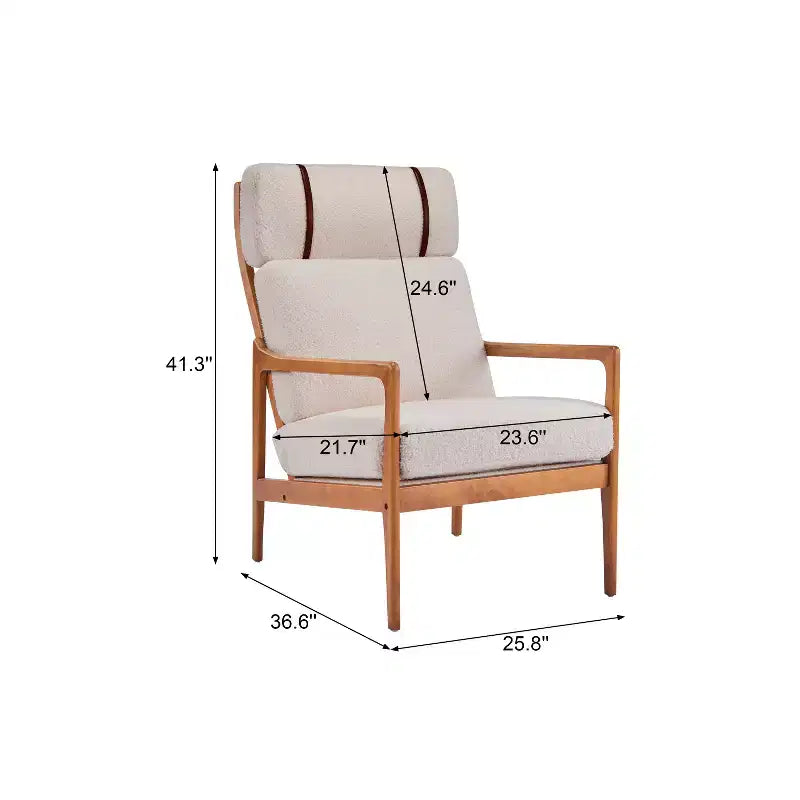 Poltrona d'Appoggio Mid-Century Modern con Struttura in Legno Massiccio, Cuscini Imbottiti Grigio Chiaro, per Salotto