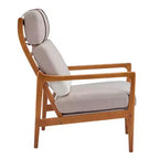Poltrona d'Appoggio Mid-Century Modern con Struttura in Legno Massiccio, Cuscini Imbottiti Grigio Chiaro, per Salotto