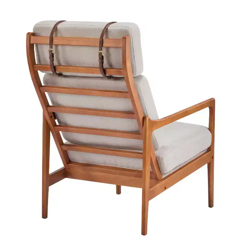 Poltrona d'Appoggio Mid-Century Modern con Struttura in Legno Massiccio, Cuscini Imbottiti Grigio Chiaro, per Salotto
