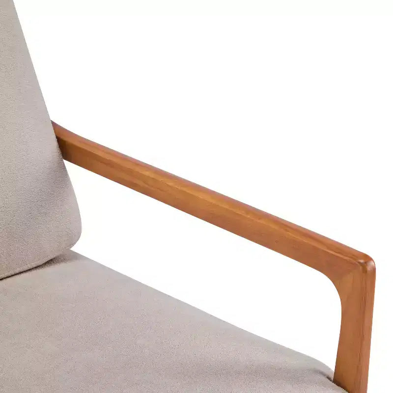 Poltrona d'Appoggio Mid-Century Modern con Struttura in Legno Massiccio, Cuscini Imbottiti Grigio Chiaro, per Salotto