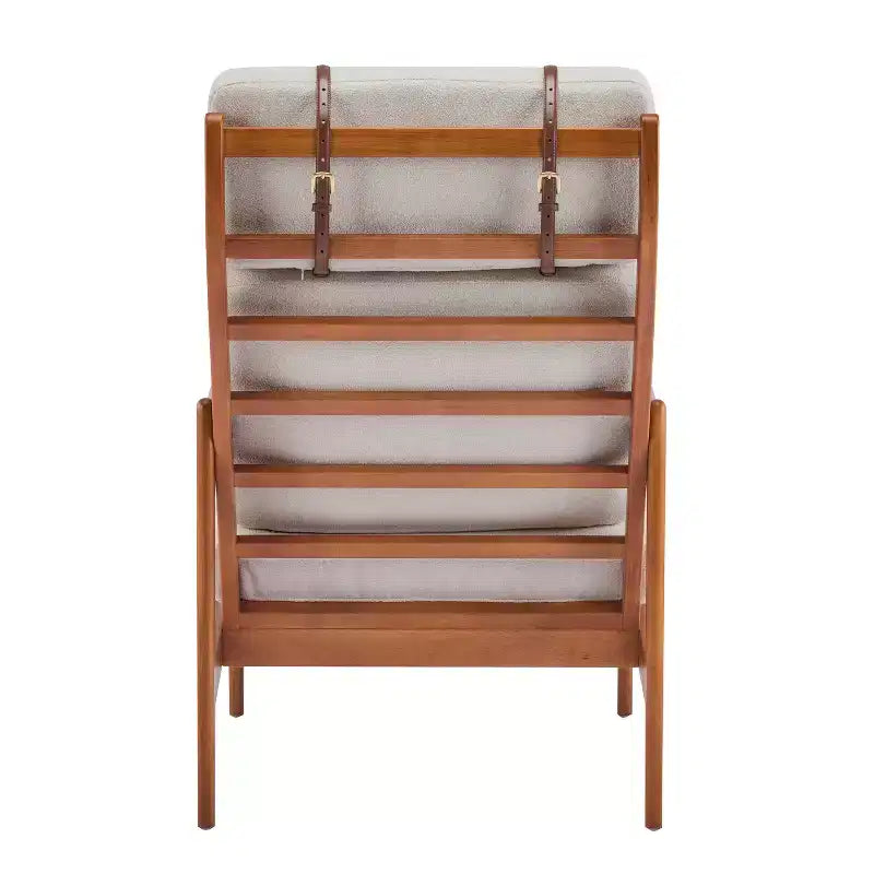 Poltrona d'Appoggio Mid-Century Modern con Struttura in Legno Massiccio, Cuscini Imbottiti Grigio Chiaro, per Salotto