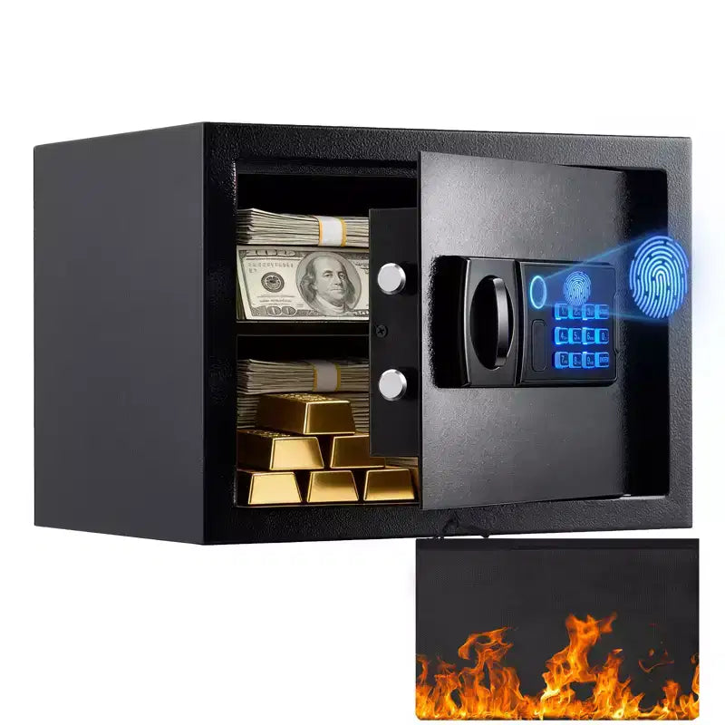 1.3 Cuft Safes Box for Home, Fingerprint Recognition Box With Keys, Fireproof Bag & & Removable Shelf, Anti-Theft Digital Security Safe Box for Money