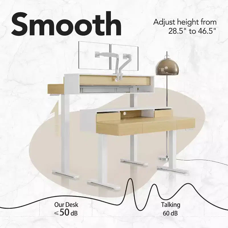 Scrivania in Piedi con Cassetti, Scrivania Elettrica Regolabile in Altezza da 48 Pollici con Spazio di Archiviazione, Scrivania Completa Sit-Stand con Mensola per Monitor