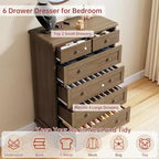 Comò Vintage a 6 Cassetti con Gambe Affusolate, Cassettiera Alta in Legno per Camera da Letto, Soggiorno o Ingresso, Finitura in Legno Invecchiato