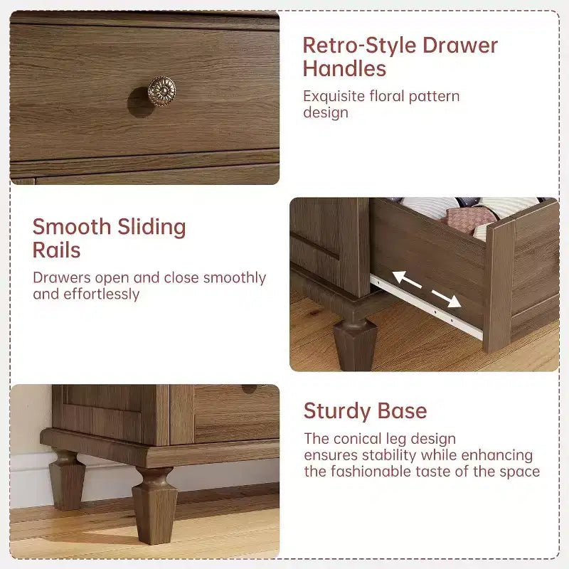 Comò Vintage a 6 Cassetti con Gambe Affusolate, Cassettiera Alta in Legno per Camera da Letto, Soggiorno o Ingresso, Finitura in Legno Invecchiato