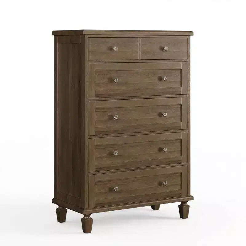 Comò Vintage a 6 Cassetti con Gambe Affusolate, Cassettiera Alta in Legno per Camera da Letto, Soggiorno o Ingresso, Finitura in Legno Invecchiato