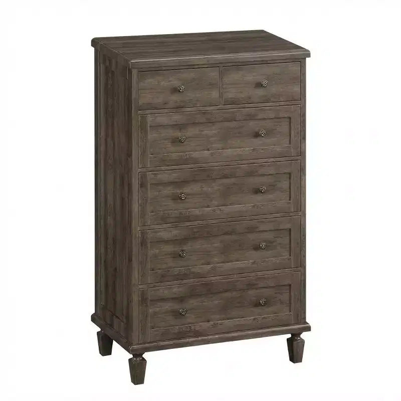 Comò Vintage a 6 Cassetti con Gambe Affusolate, Cassettiera Alta in Legno per Camera da Letto, Soggiorno o Ingresso, Finitura in Legno Invecchiato