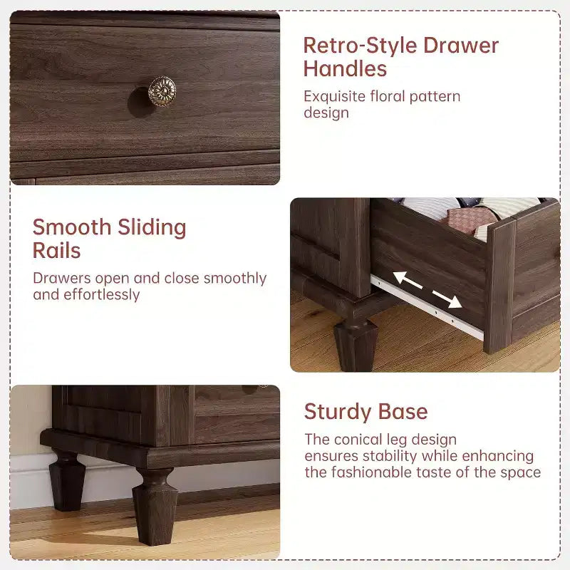 Comò Vintage a 6 Cassetti con Gambe Affusolate, Cassettiera Alta in Legno per Camera da Letto, Soggiorno o Ingresso, Finitura in Legno Invecchiato