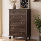 Comò Vintage a 6 Cassetti con Gambe Affusolate, Cassettiera Alta in Legno per Camera da Letto, Soggiorno o Ingresso, Finitura in Legno Invecchiato