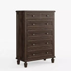 Comò Vintage a 6 Cassetti con Gambe Affusolate, Cassettiera Alta in Legno per Camera da Letto, Soggiorno o Ingresso, Finitura in Legno Invecchiato