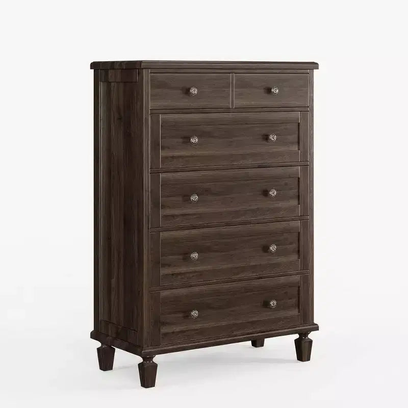 Comò Vintage a 6 Cassetti con Gambe Affusolate, Cassettiera Alta in Legno per Camera da Letto, Soggiorno o Ingresso, Finitura in Legno Invecchiato