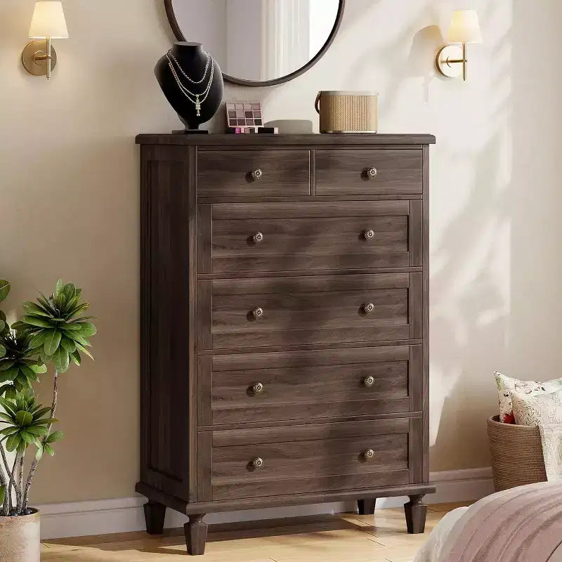 Vintage 6-Drawer Dresser with Tapered Legs, Tall Wooden Chest for Bedroom, Living Room, or Entryway, Distressed Wood Finish