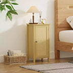 Comodino da Fattoria con Anta in Rattan, Tavolino con Accenti Naturali e Contenitore - Comodino Moderno Compatto con Gambe in Legno, Facile Montaggio per la Camera da Letto