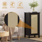 Comodino da Fattoria con Anta in Rattan, Tavolino con Accenti Naturali e Contenitore - Comodino Moderno Compatto con Gambe in Legno, Facile Montaggio per la Camera da Letto