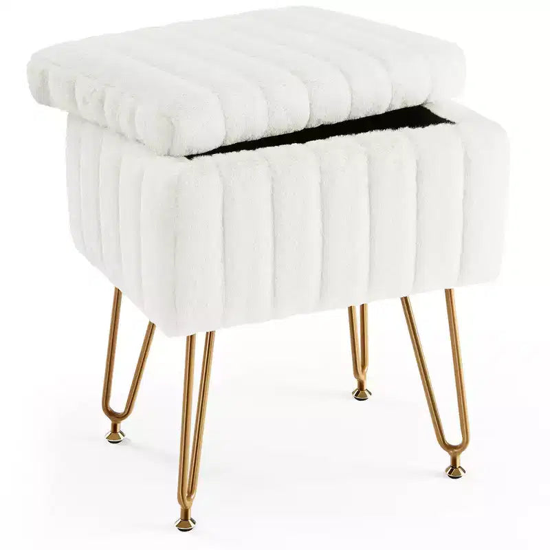 Ottoman Trucco Imbottito in Ecopelliccia Zeus & Ruta, 4 Gambe in Metallo con Piedini Antiscivolo Regolabili e Contenitore