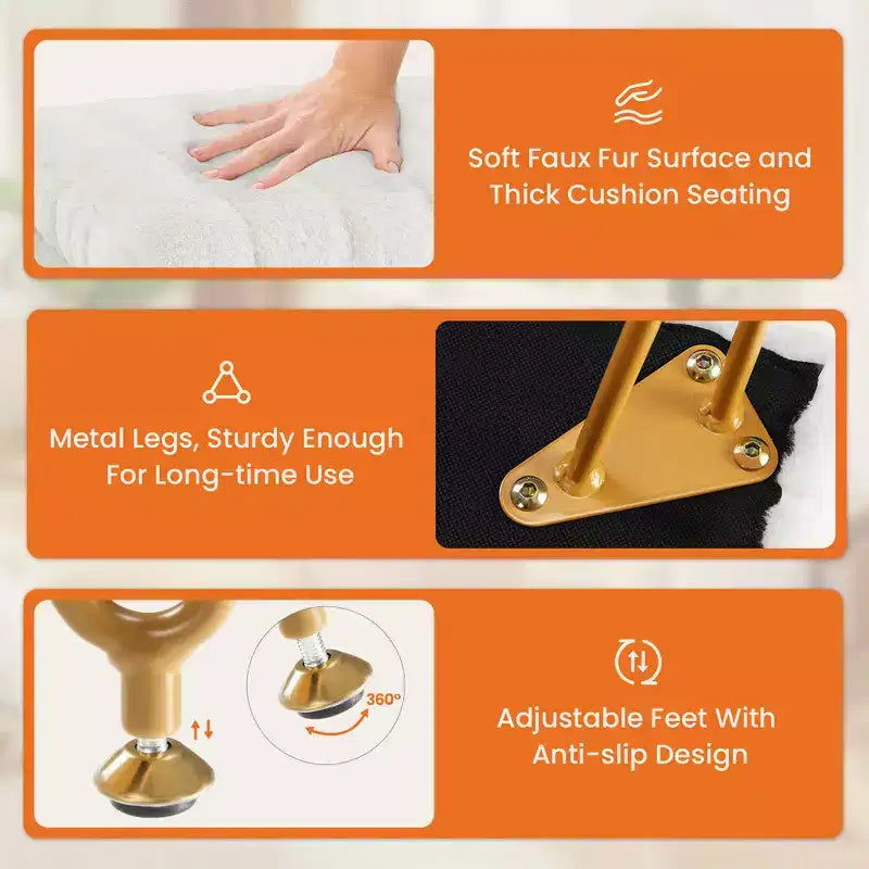 Ottoman Trucco Imbottito in Ecopelliccia Zeus & Ruta, 4 Gambe in Metallo con Piedini Antiscivolo Regolabili e Contenitore