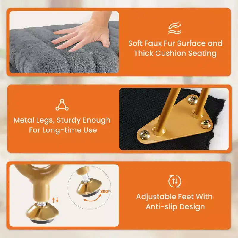 Ottoman Trucco Imbottito in Ecopelliccia Zeus & Ruta, 4 Gambe in Metallo con Piedini Antiscivolo Regolabili e Contenitore