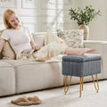 Zeus & Ruta Faux Fur Padded Makeup Ottoman, 4 Metal Legs with Adjustable Anti-Slip Feet and Storage