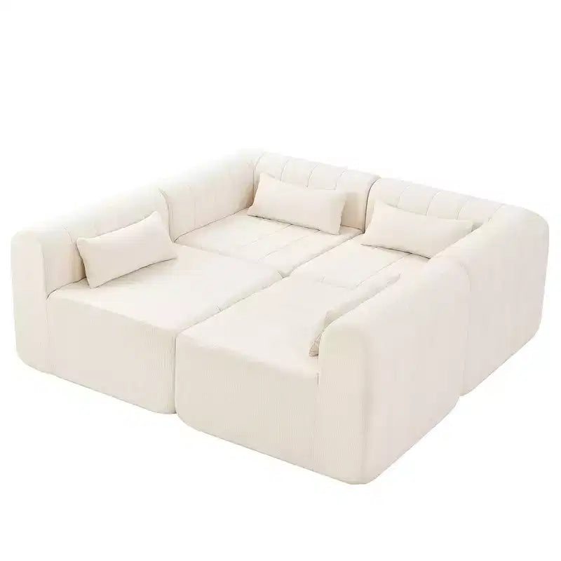 Divano componibile da 369,6 cm con rivestimento in poliestere beige, 4 pezzi, per soggiorno