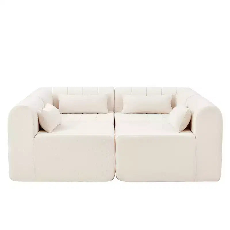 Divano componibile da 369,6 cm con rivestimento in poliestere beige, 4 pezzi, per soggiorno