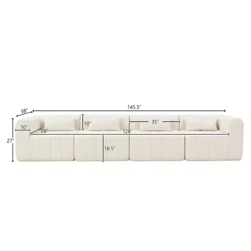 Divano componibile da 369,6 cm con rivestimento in poliestere beige, 4 pezzi, per soggiorno