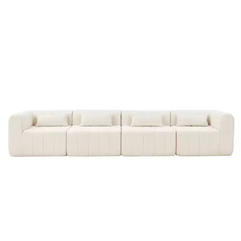 Divano componibile da 369,6 cm con rivestimento in poliestere beige, 4 pezzi, per soggiorno