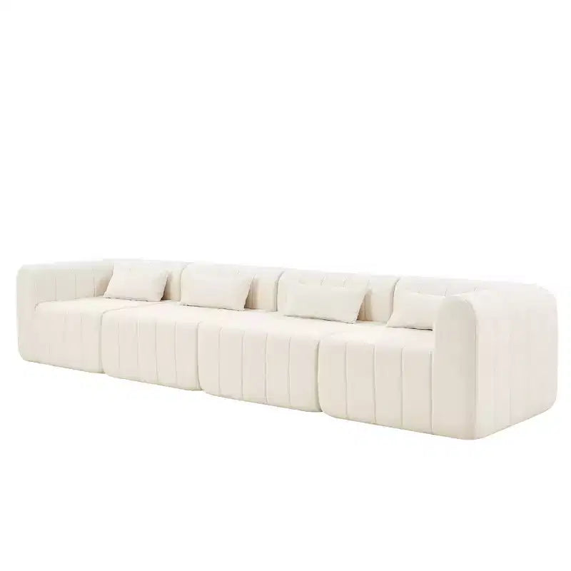 Divano componibile da 369,6 cm con rivestimento in poliestere beige, 4 pezzi, per soggiorno