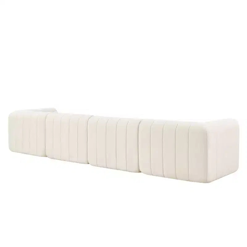 Divano componibile da 369,6 cm con rivestimento in poliestere beige, 4 pezzi, per soggiorno
