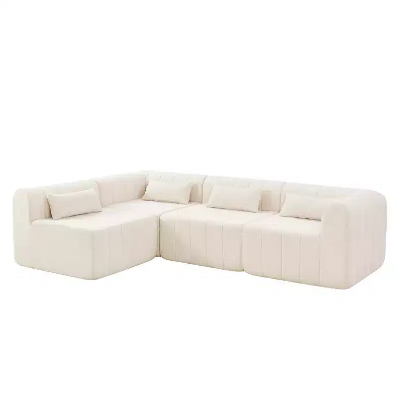 Divano componibile da 369,6 cm con rivestimento in poliestere beige, 4 pezzi, per soggiorno