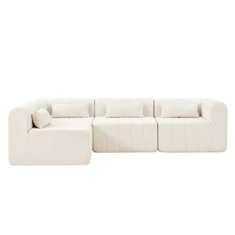 Divano componibile da 369,6 cm con rivestimento in poliestere beige, 4 pezzi, per soggiorno