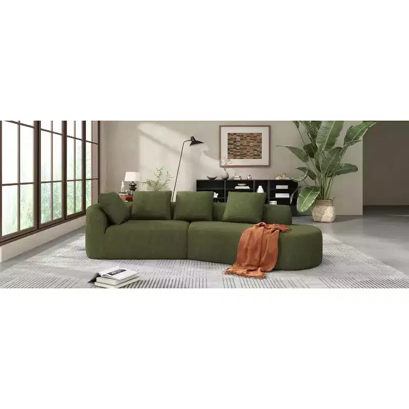 Divano sezionale curvo moderno da 116 pollici con chaise longue, rivestimento Pearl, per soggiorno