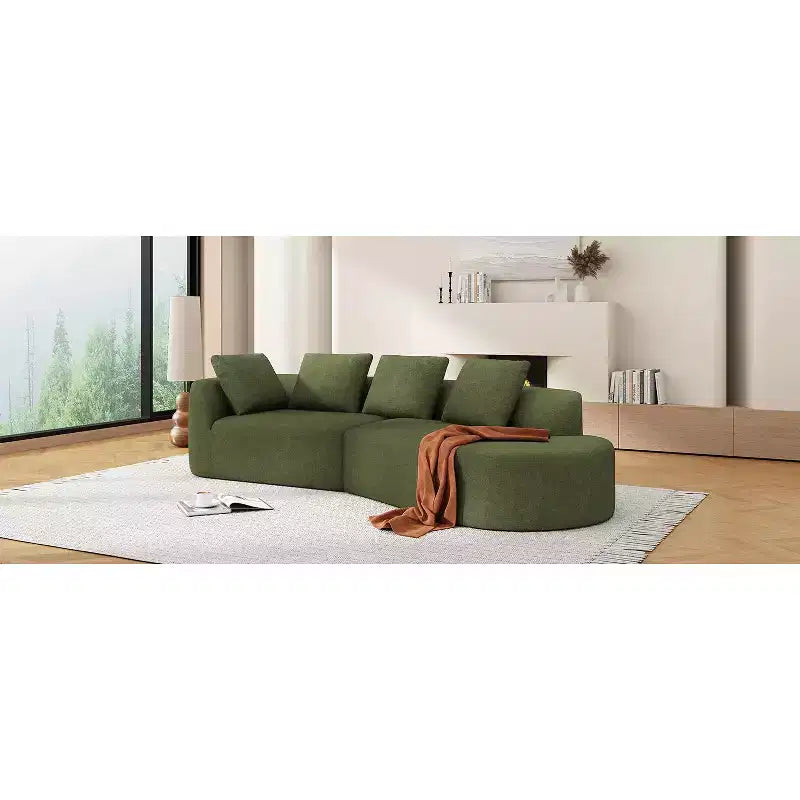 Divano sezionale curvo moderno da 116 pollici con chaise longue, rivestimento Pearl, per soggiorno